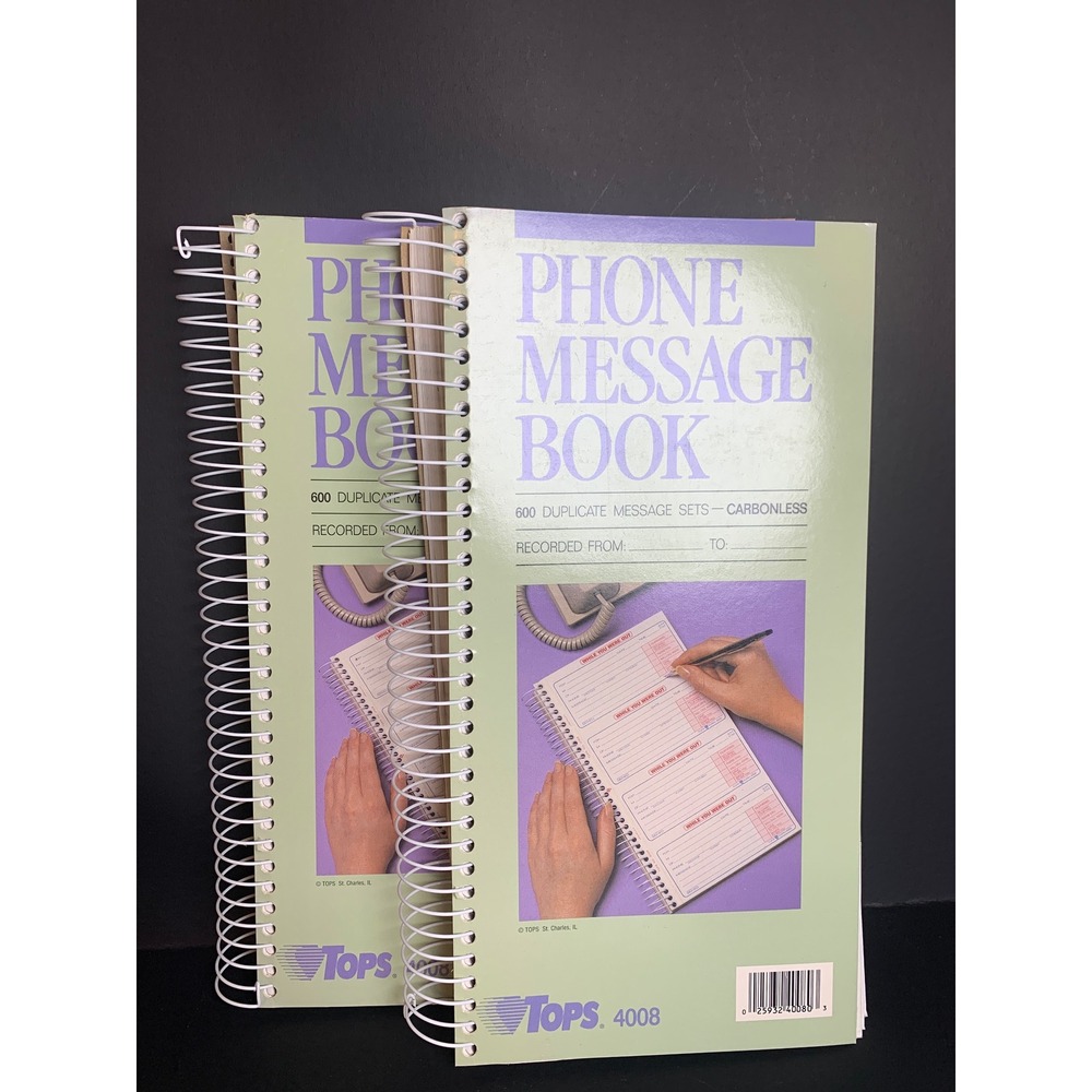 Vintage 2 TOPS 4008 Phone Message Book 600 Duplicate Sets Carbonless Spiral 90s